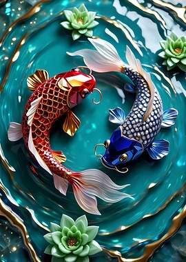 Two Koi Fish in Water