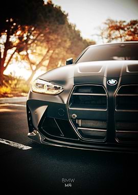 Matte Black BMW M4 Front View Poster