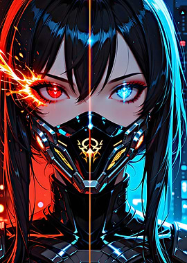Cyberpunk Anime Girl with Dual Colored Eyes