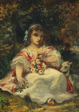 Girl with Flowers and Goat