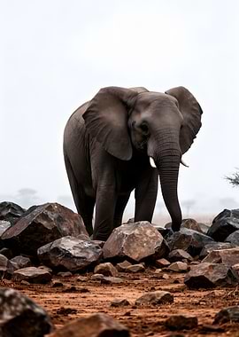 Elephant standing among rocks