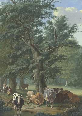 Pastoral Scene with Cattle and Deer