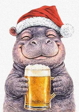 Happy Hippo with Christmas Beer