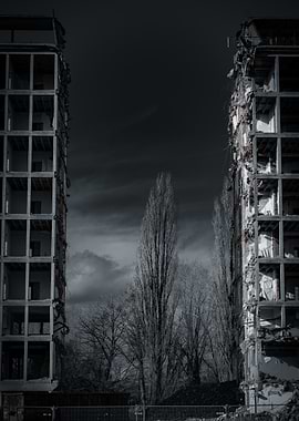 Abandoned Buildings and Tall Trees