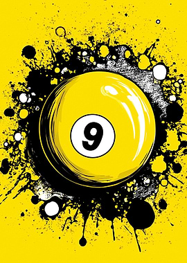 Yellow 9 Ball with Splatter