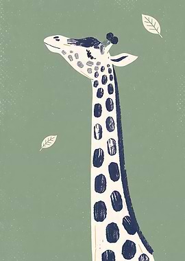 Cute Giraffe with Falling Leaves