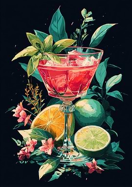 Vibrant Cocktail with Citrus and Botanicals