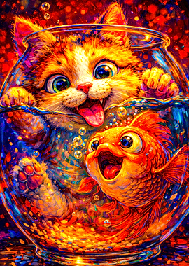 Cat and Fish in a Fishbowl