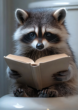 Raccoon Reading a Book