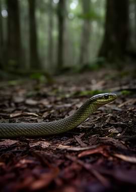 Green snake in a forest