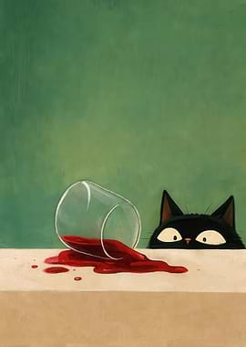 Black Cat Spills Red Wine