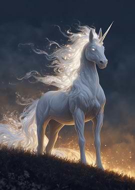 Majestic White Unicorn in Ethereal Light
