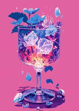 Floral Cocktail with Ice and Crystals