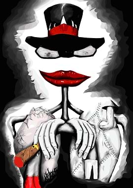 Surreal character with cigar and top hat