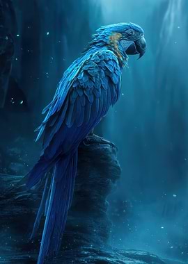 Blue Macaw Perched on Rock