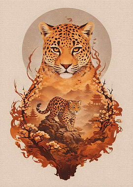 Leopard in a Japanese Landscape