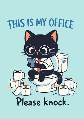 Cat on Toilet Office