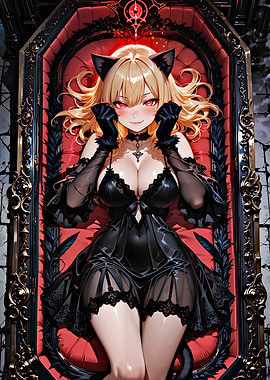 Blonde Gothic Cat Girl in Coffin
