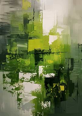 Abstract Green and White Painting