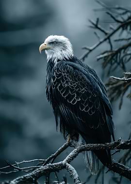 Bald Eagle Perched on Snowy Branch