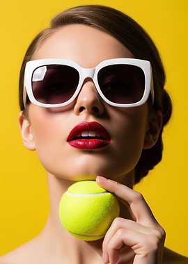 Woman with Sunglasses and Tennis Ball