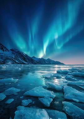 Aurora Borealis over Icy Landscape