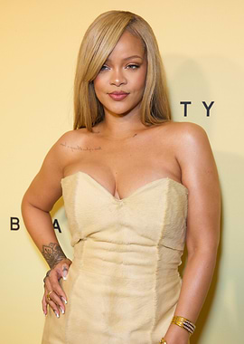 Rihanna in a strapless dress