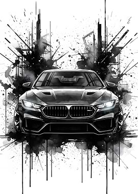 Black Car with Splatter Paint Background