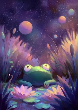 Cute Frog in a Cosmic Pond