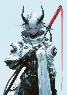Cyberpunk Demon Warrior with Katana