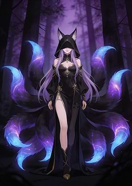 Kitsune Woman in Dark Forest