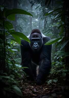 Gorilla in a Misty Jungle
