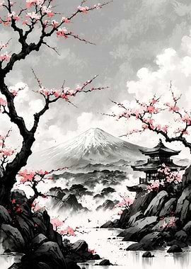 Harmonious Fuji: A Sumi-e Landscape