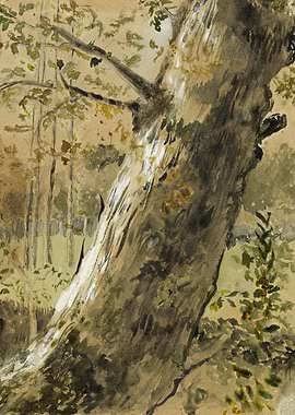 Watercolor painting of a large tree trunk