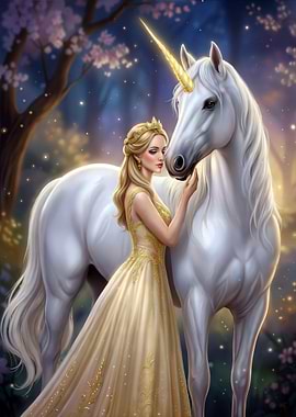 Princess and Unicorn in Enchanted Forest