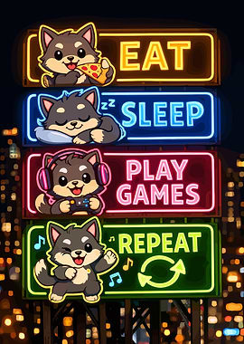 Cute Doggy Eat Sleep Play Repeat Neon Signs