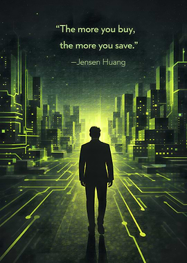 Man walks through futuristic city