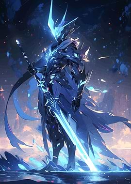 Blue Knight with Glowing Sword