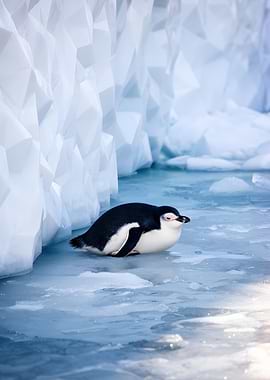 Penguin resting on ice