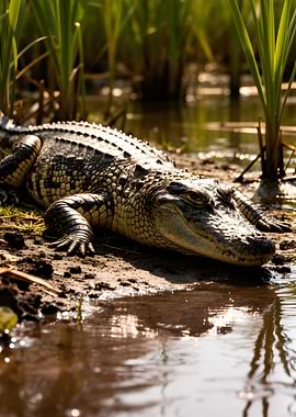 Alligator Resting by Water