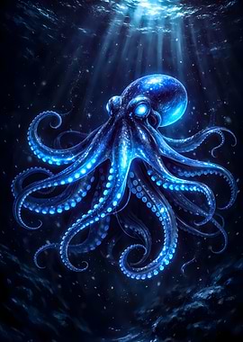 Bioluminescent Octopus in Deep Sea