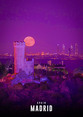 Madrid Castle and Skyline at Night