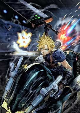 Cloud Strife on a Motorcycle