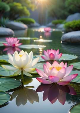 Serene Water Lilies in a Pond