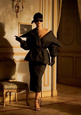 Rihanna in Black Fashion Ensemble