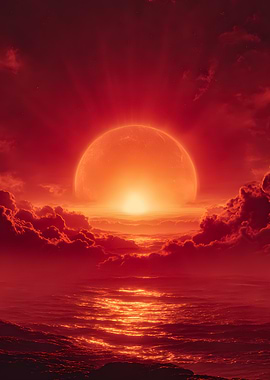 Fiery Sunset Over Ocean