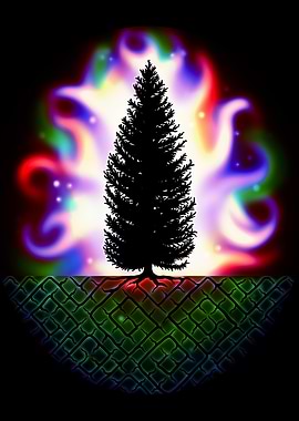 Silhouette Tree with Cosmic Background