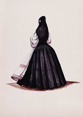 Woman in traditional black and white dress