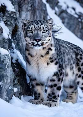 Snow Leopard in Snowy Mountains