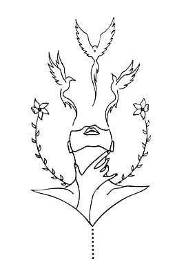 Woman with Birds and Flowers Line Art